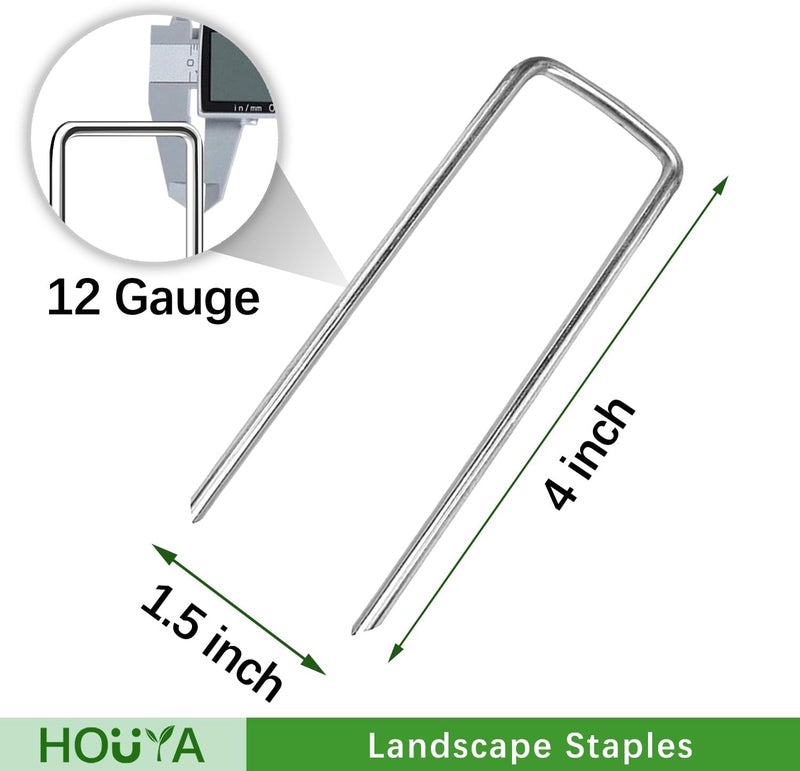 Houya 200 Pack Landscape Staples 4 Inch 12 Gauge Garden Stakes Galvanized Garden Staples Ground Pins Anti-Rust Ground Stakes for Weed Barrier, Irrigation Tubing, Yard Lawn, Landscape Fabric - Image 2